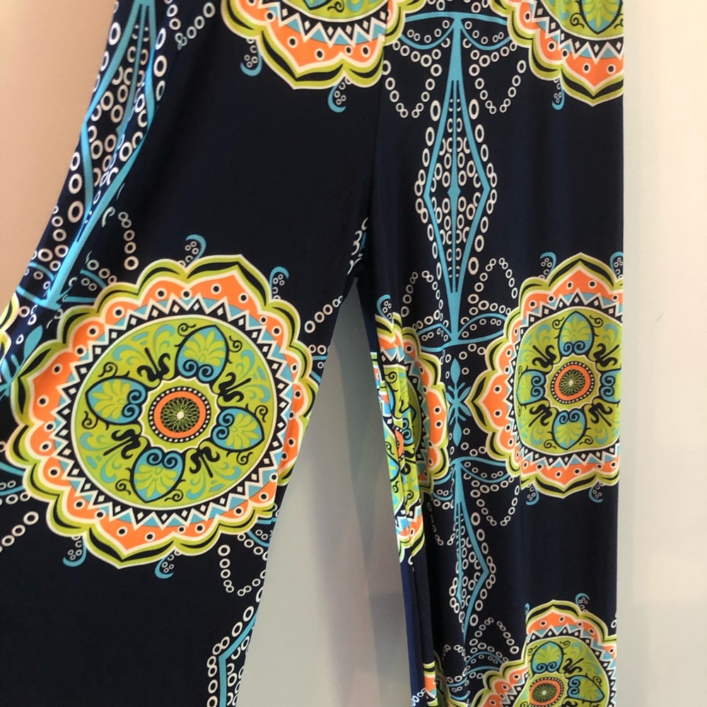 Women's Navy Blue Bold Colors Print Wide-Leg Palazzo Pants (L)